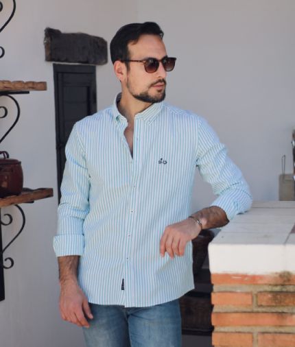 Camisa oxford rayas verde agua Coolbike
