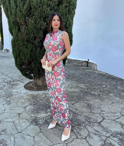 Vestido tul midi flores