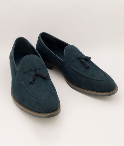 Mocasín antelina borlas azul