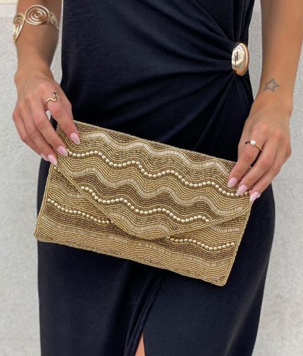 Bolso abalorios dorado