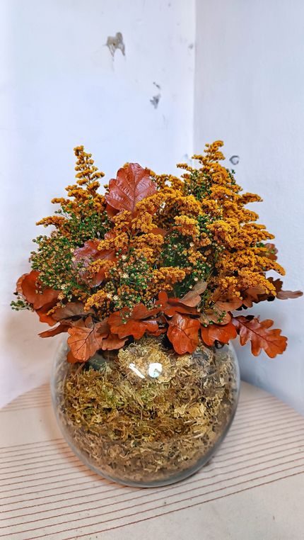 Jarrón Pecera de Flores Preservadas